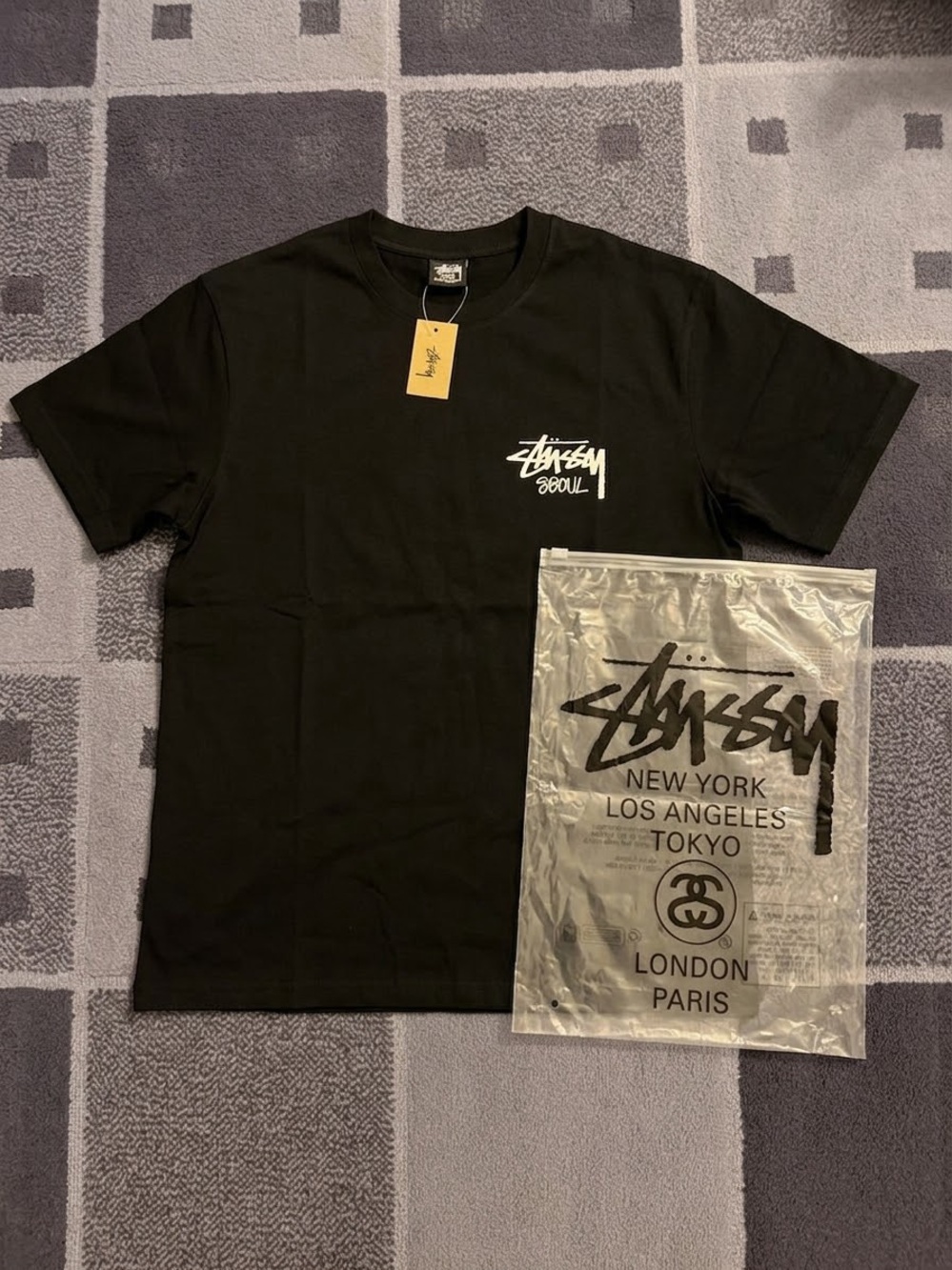 Stussy Black Tee with White Seoul Logo